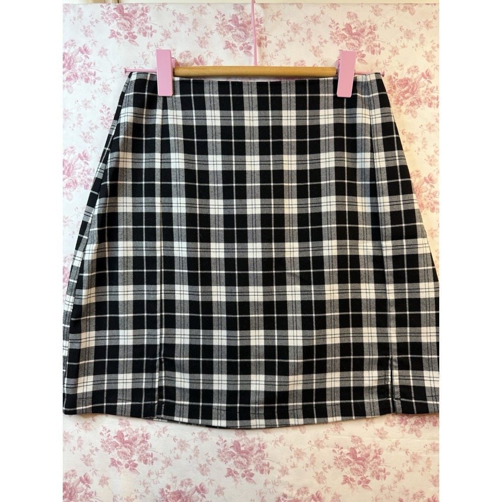 John Galt Black White Plaid Mini Skirt One Size High Waist